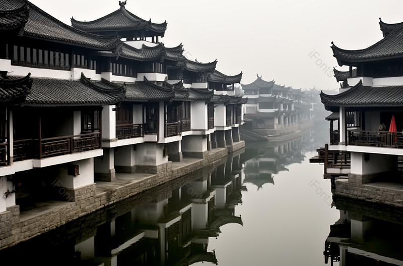 湖面上的房屋景点建筑风景,高清,摄影图,摄影图片,图片大全,摄影图免费下载